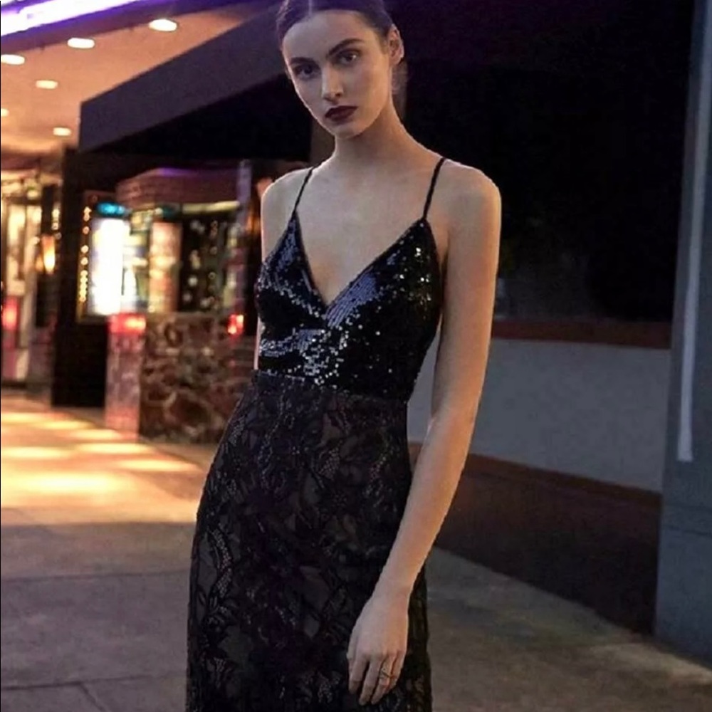 NEW BCBG Elvita Sequined-Trimmed Lace Sexy Dress